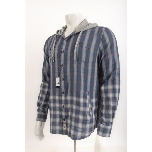 Johnnie-O Mens Albert Shirt Top Overshirt Size M Blue Plaid Hooded Malibu NWT - Picture 3 of 6